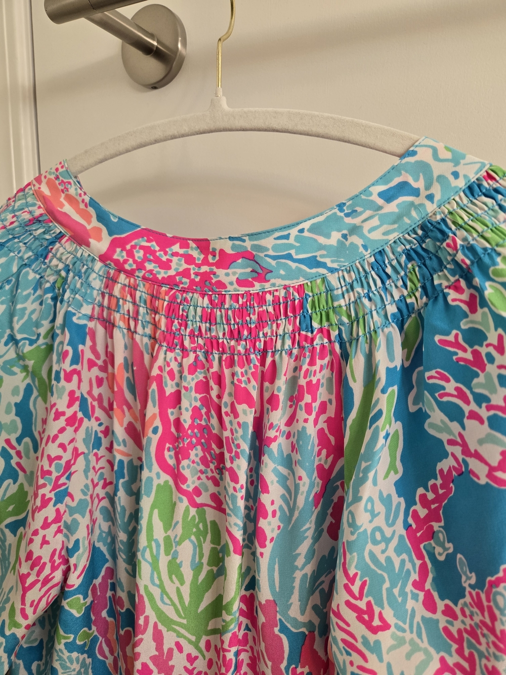Lilly Pulitzer Elsa Silk Top Let's Cha Cha Pink Multi Coral-Print, Size L - Picture 7 of 15